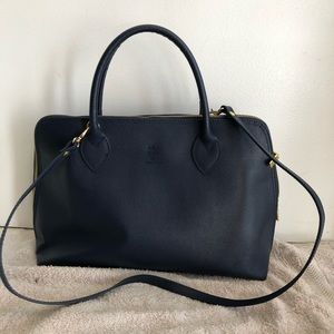 Blue leather handbag